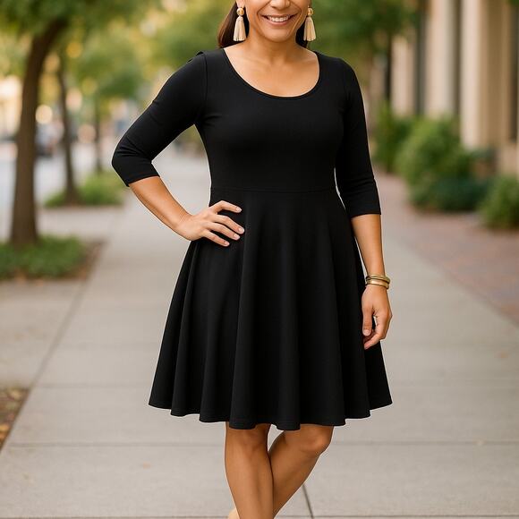 LuLaRoe Womens Dress Size XXS Nicole Fit & Flare Solid Black Noir Collection NEW - Picture 2 of 6